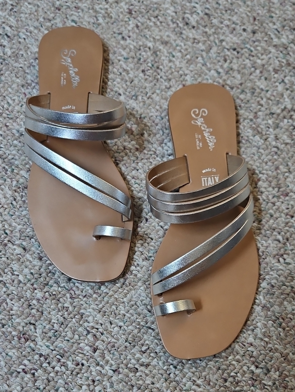 Seychelles Metallic Silver Multi-Strap Slide Sandals